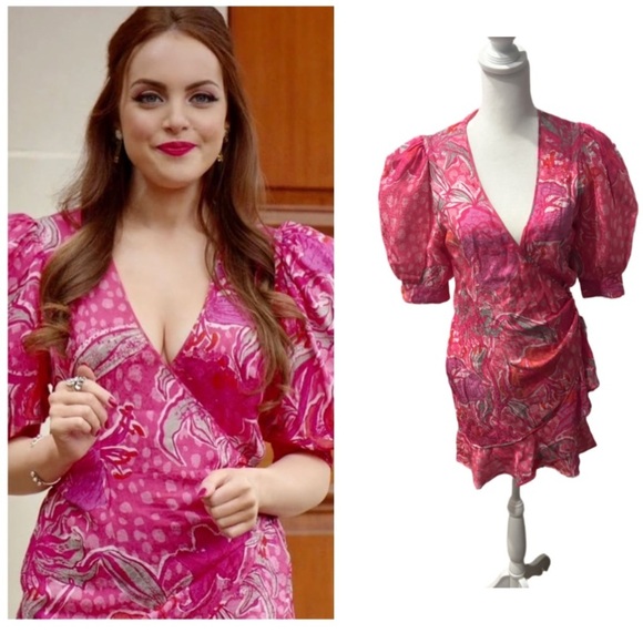 ASO Fallon Carrington Dynasty Dundas Lilly Jacquard Floral Pink Dress Very Rare